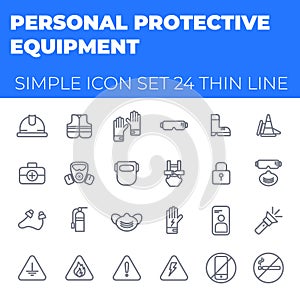 Personal Protective Equipment Thin Line Set Icon