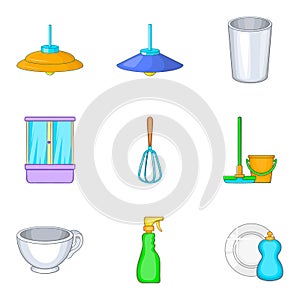 Personal room icons set, cartoon style