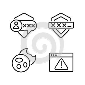 Personal security on internet pixel perfect linear icons set