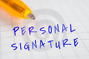 PERSONAL SIGNATURE text notebook pen background