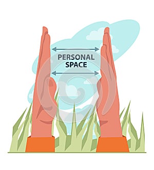 Personal space concept. Characters setting, protecting and violating