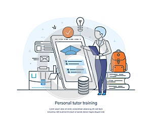 Personal tutor training, professional online teacher service concept