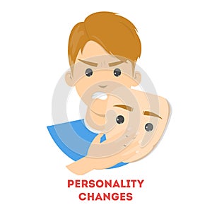 Personality changes concept. Man hide the emotion