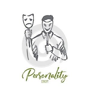 Personality, character, man, face, psychology concept. Hand drawn isolated vector.