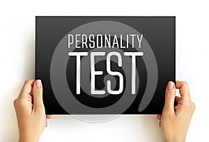 Personality Test text on card, concept background