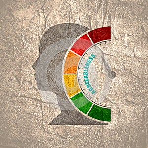 Personality trait of agreeableness measuring device with arrow and scale. Human head silhouette