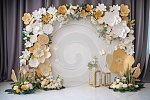 Personalized decoration of wedding day with flowers, maternity, 3D for photography in the photo studio photo