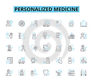 Personalized medicine linear icons set. Genomics, Pharmacogenomics, Biomarkers, Precision, Tailored, DNA, Individualized