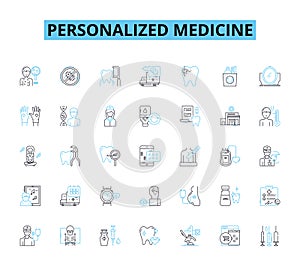 Personalized medicine linear icons set. Genomics, Pharmacogenomics, Biomarkers, Precision, Tailored, DNA, Individualized photo