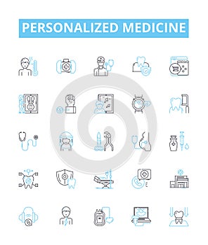 Personalized medicine vector line icons set. Personalized, Medicine, Precision, Genomic, Customized, Therapeutics