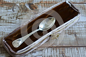 personalized silver baby spoon in a velvet case