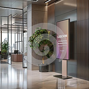 Personalized Welcome Message on a Digital Screen in a Modern Office Reception Area