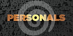 Personals - Gold text on black background - 3D rendered royalty free stock picture