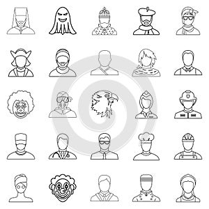 Personification icons set, outline style