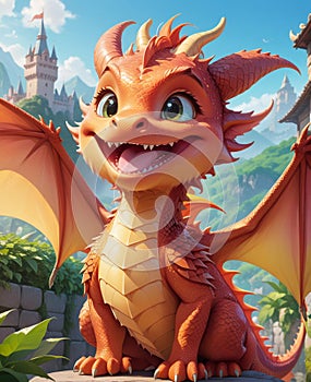 A personified little dragon, wearing a smile, looking at you.