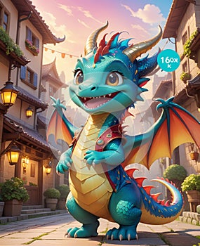 A personified little dragon, wearing a smile, looking at you.