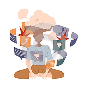 Personl overloaded by information, job burnout, ineffective multitasking vector illustration