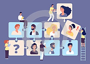 Personnel change concept. Recruiting, job search, human resource, employment agency vector illustration. Puzzle business photo