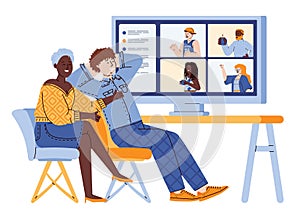 Persons communicate using online video chat a vector illustration