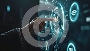 A Persons Finger Touching a Digital Email Icon on a Screen
