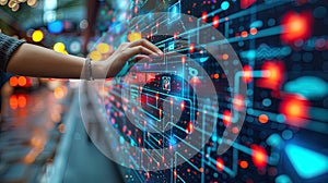 Persons Hand Interacting With Data Display on Wall