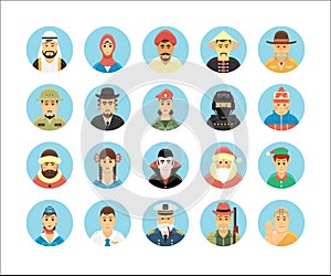 Persons icons collection. Icons set illustrating people occupations, lifestyles, nations. photo