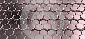 Perspactive of metal hexagons joined in rows.