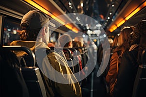 Perspective from the back Passengers inside a moving bus