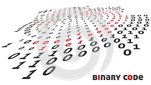 Perspective binary code object by red and black ones and zeros photo