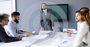 Perspective businesspeople having meeting in conference room