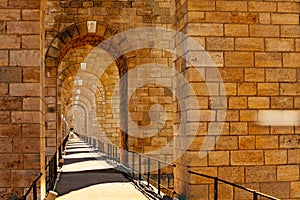 Perspective of Chaumont viaduct sidewalk in France