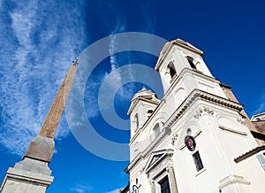 Perspective Church trinita monti egyptian obelisk Rome Italy