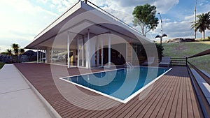 perspective contemporary luxury modern house exterior with swimming pool 3d illustration