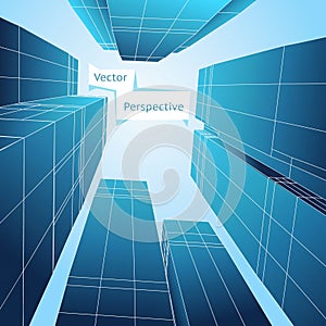 Perspective 3d building. Abstract vector poster