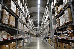 Perspective and depth of field of Large hangar warehouse industrial and logistics companies