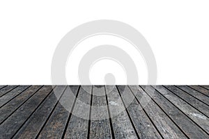 Perspective empty old wooden table with white background