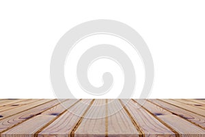 Perspective empty wooden table on white background, can be used