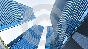 Perspective exterior pattern blue glass wall modern buildings