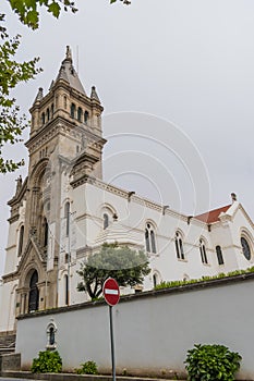 Perspective of facade of romanesque Our Lady of help church, Espinho PORTUGAL photo