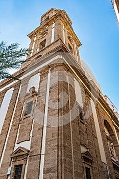 Perspective of facade and tower of the Church of Santiago Apostle, CÃ¡diz SPAIN photo