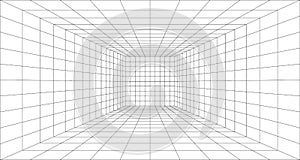 Perspective grid background 3d Vector illustration. Model projection background template. Line one point perspective photo