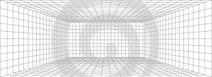 Perspective grid background 3d Vector illustration. Model projection background template. Line one point perspective