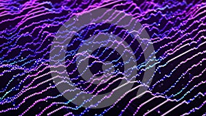 Perspective grid. Plexus. Multi-colored particles and lines. Abstract digital background. 3d rendering