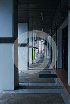 Perspective hallway exterior of public building in Trang Thailand