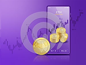 Trade Ethereum ETH on mobile through the system Cryptocurrency.