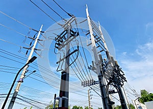 The perspective of 115kV Underground Cable Riser Pole and 22kV Underground Cable Post Pole in Substation