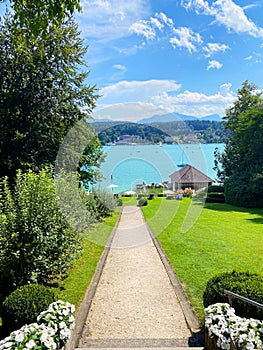 Access to the boathouse at SeeschlÃ¶ssel Velden, WÃ¶rthersee Carinthia, Austria