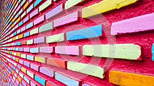 Perspective of Leading lines on a colorful brick wall