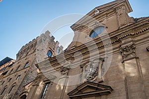 Perspective of the Mannerist facade of the Basilica di Santa Trinita and Tower of Gianfigliazzi, Florence ITALY