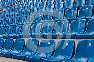 Perspective of many empty stadium seats